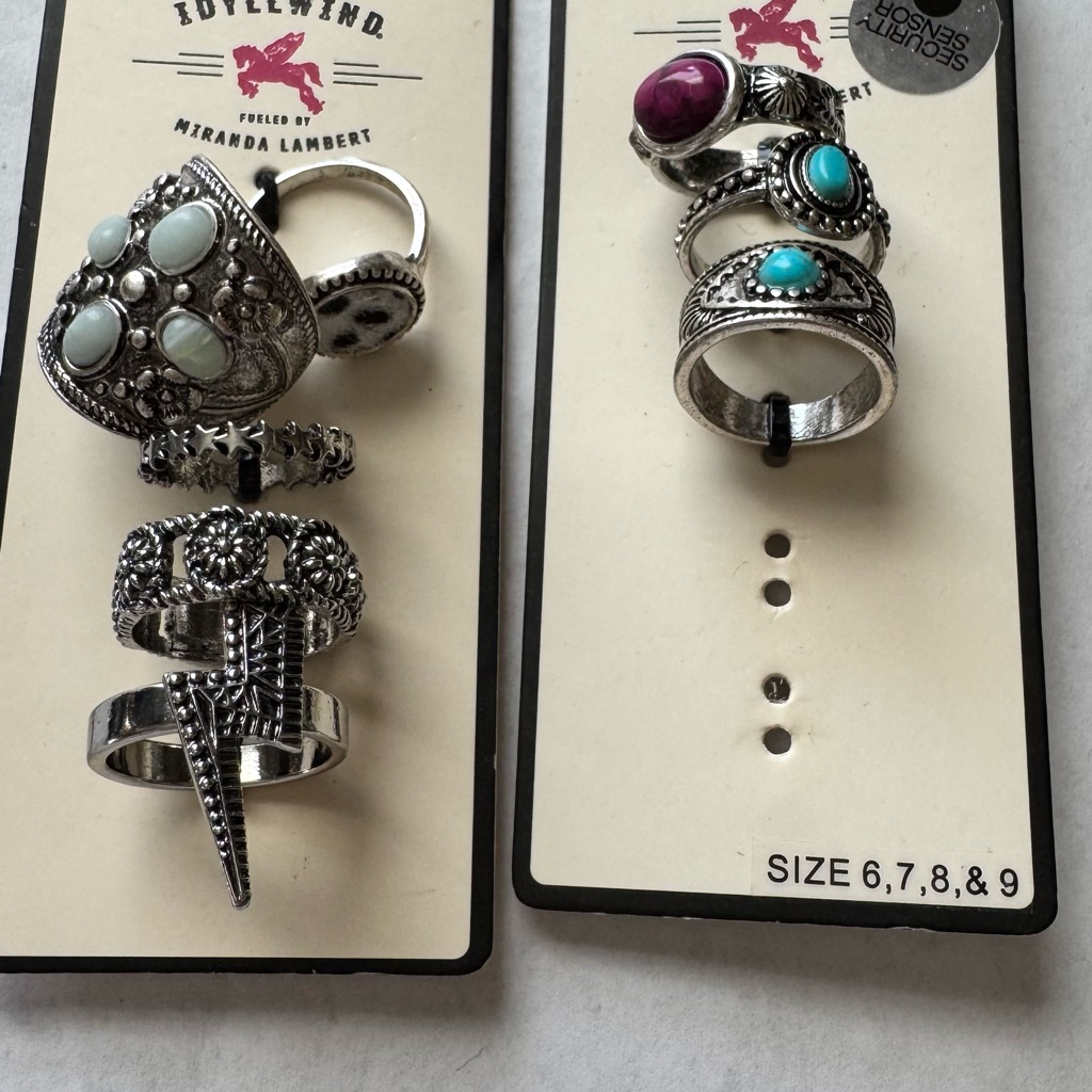 Idyllwind- 8 Pcs Silver Ring Faux Turquoise
